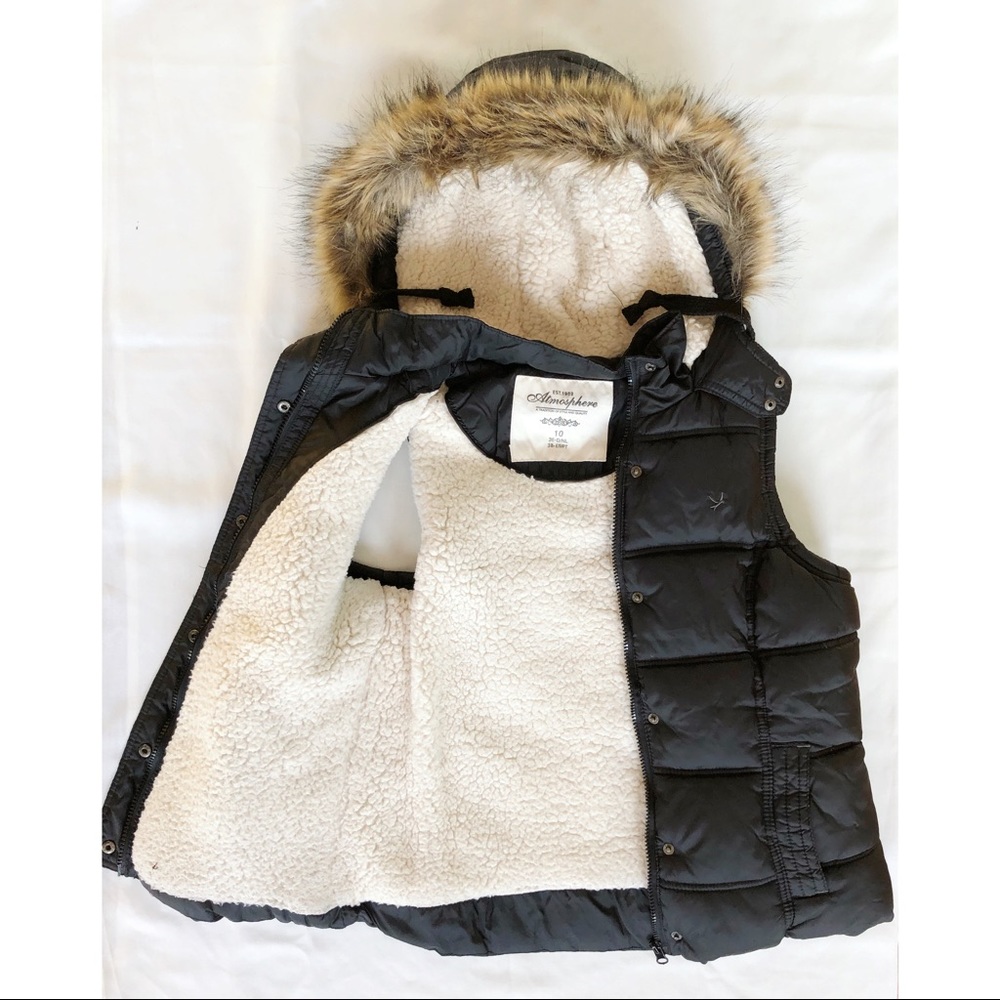 Quilted Fur Hood Vest Padded Fleece Puffer Jacket